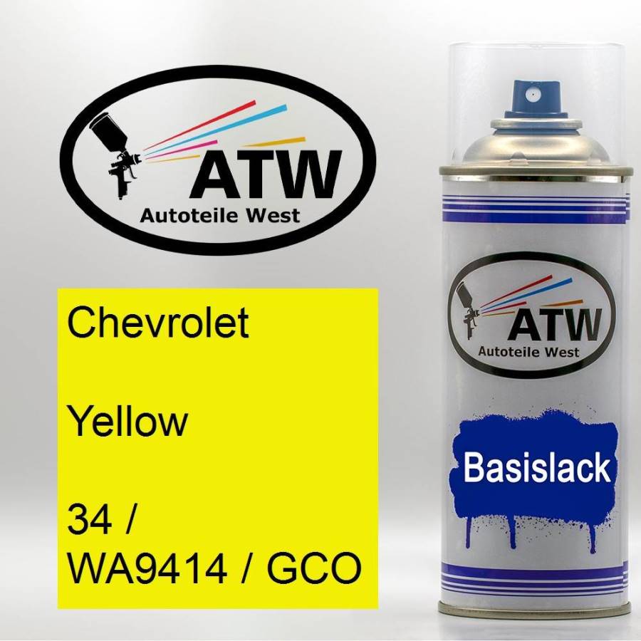 Chevrolet, Yellow, 34 / WA9414 / GCO: 400ml Sprühdose, von ATW Autoteile West.